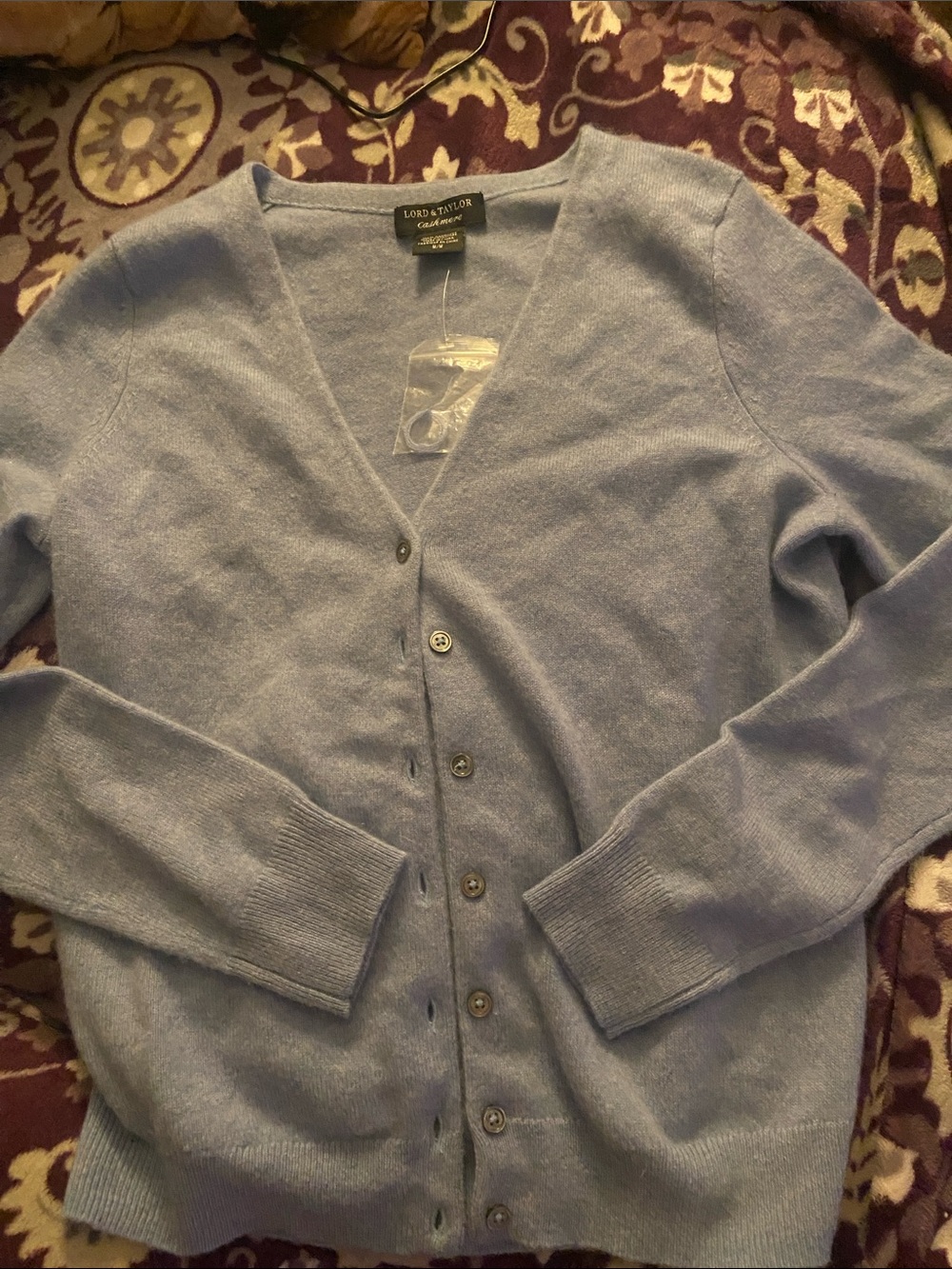 Lord & Taylor Light Blue Cashmere V-Neck Cardigan